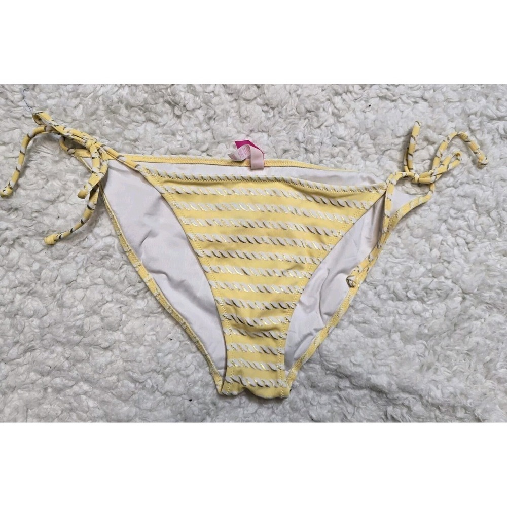 Victorias Secret Bikini Bottoms Size M Yellow Gold Striped